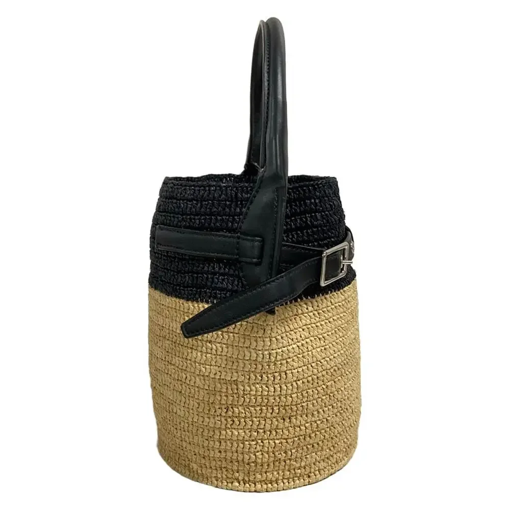 Celine Big Bag Nano Bucket Handbag Light Brown Black Raffia Leather